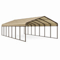 Abri voiture 610 x 370 x 290 cm acier brun toit beige structure ouverte
